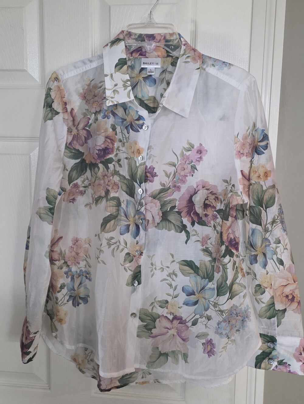 Bailey 44 Floral Print Sheer Lyocell Blouse Long Sleeve Womens Size L